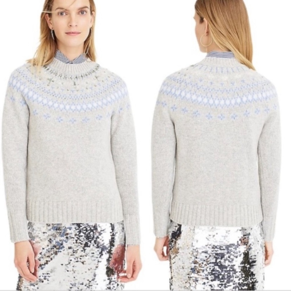 J. Crew Fair Isle Sweater Alpaca Merino Lambs Wool Crewneck Womens Sz XS Cream - Picture 2 of 13